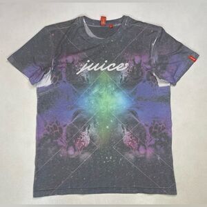 Juice Galaxy Tiger All Over Print Graphic T-shirt Women Medium Gray Short Sleeve